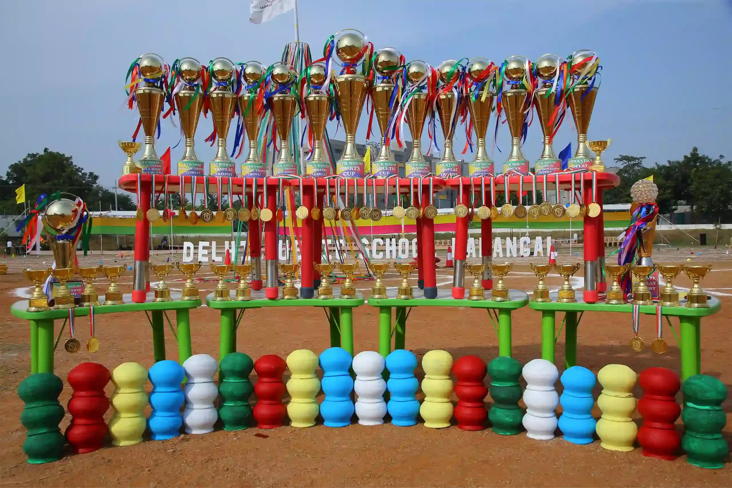 Collection of trophies achieved by Delhi Public School, Warangal at sports