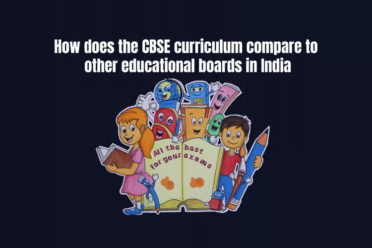 a poster with the text "All the best for your exams" is prominently displayed in the center. The poster is surrounded by a plain white background, suggesting that it is likely located indoors. In the top left corner of the image, there is text that reads "How does the CBSE curriculum compare to other educational boards in India?"
