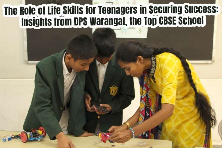 A group of people looking at a toy learning life skills