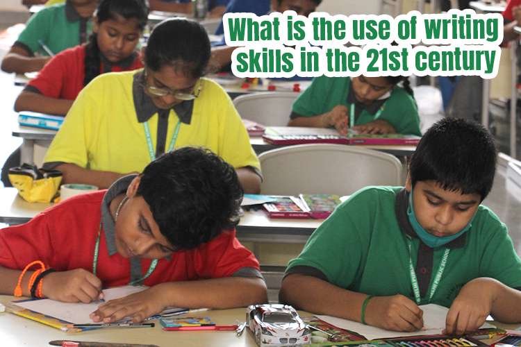 Several students learning writing skills in a classroom