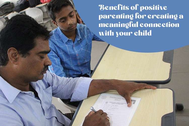 A person and child sitting at a desk with a parent showing a strong bond