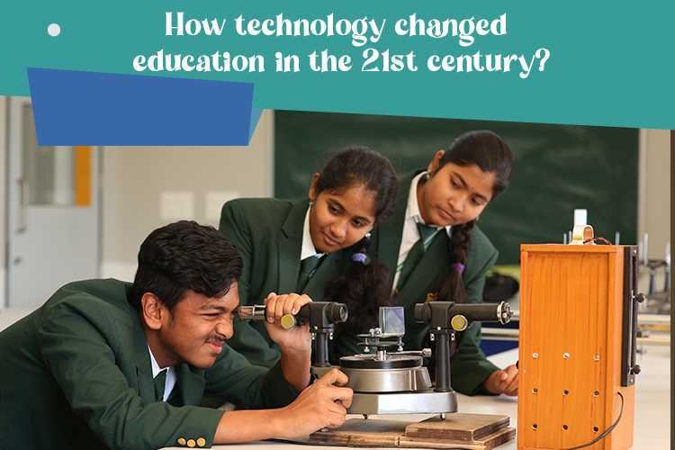 A group of students working together using advanced technology tools in the classroom for learning