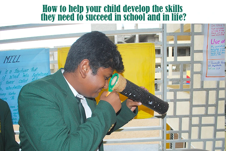 A person looking through a telescope showcasing his skills