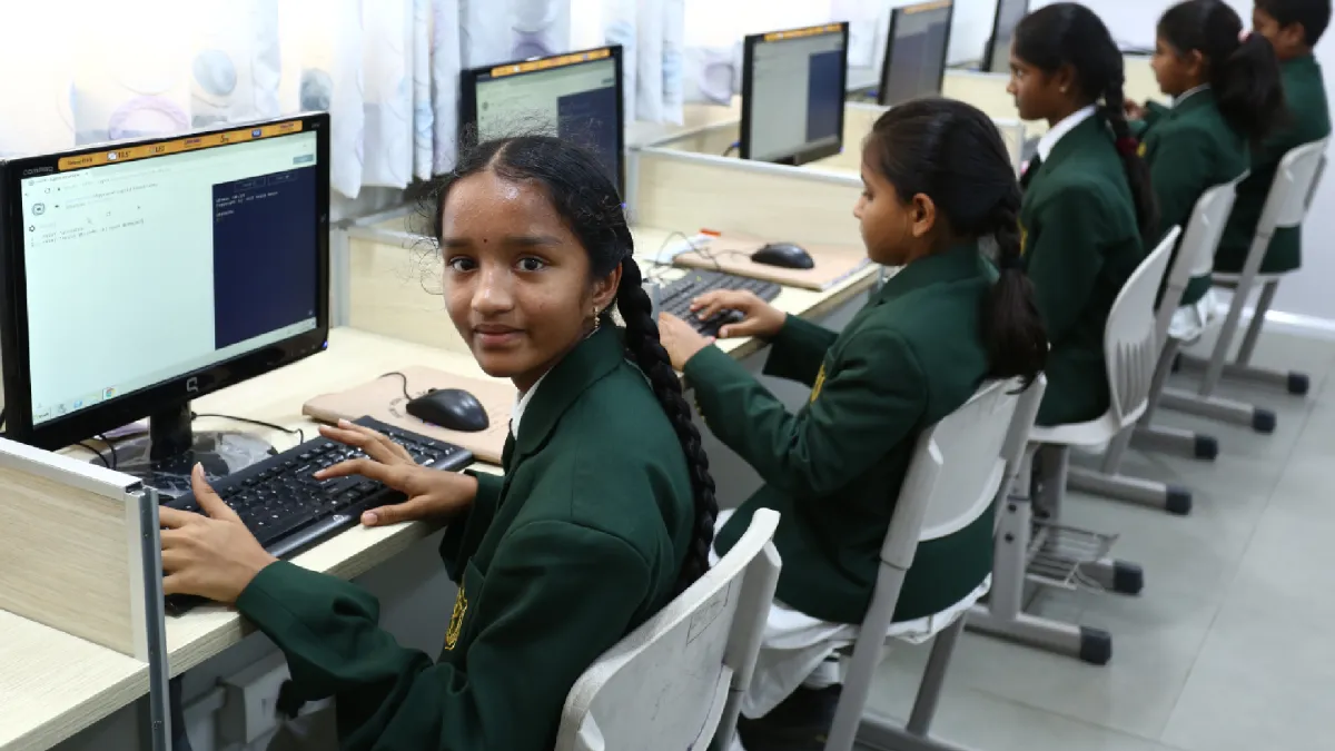 Students sitting in the computer lab of DPS Warangal.