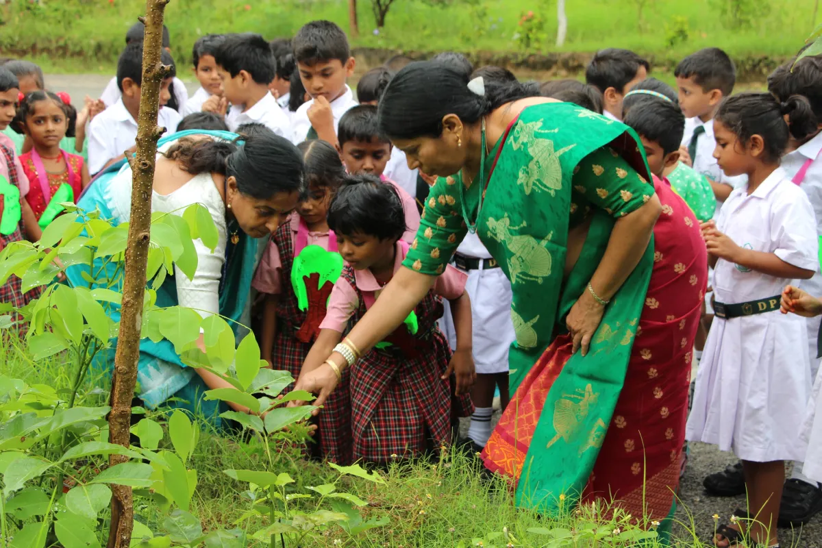 At DPS, Warangal teachers helping students in planting trees and spreading message to save trees