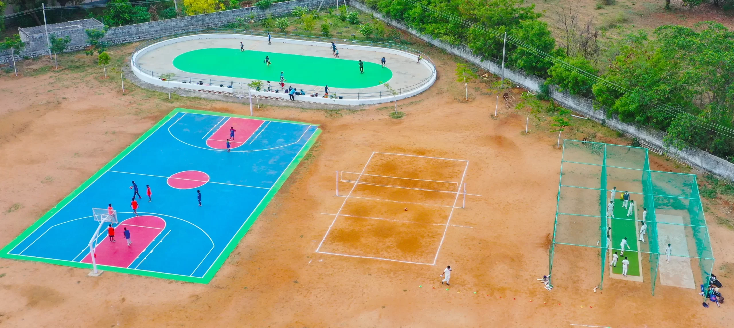DPS, Warangal students practicing multiple sports such as cricket,basketball and skating