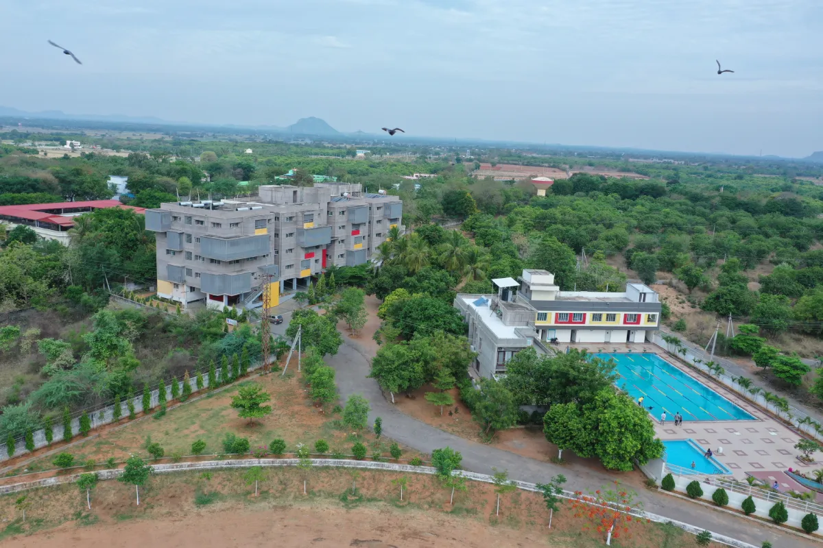 DPS Warangal school swimming pool, hostel premises as seen in an eagle eye view.