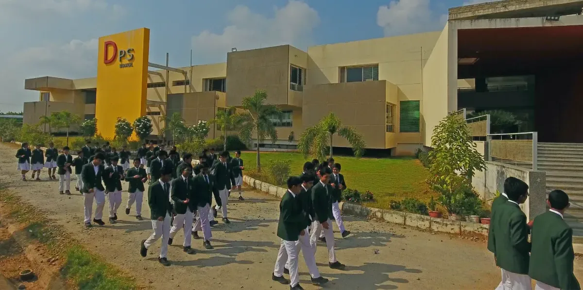 Delhi Public School Warangal students coming back from the morning assembly to class.