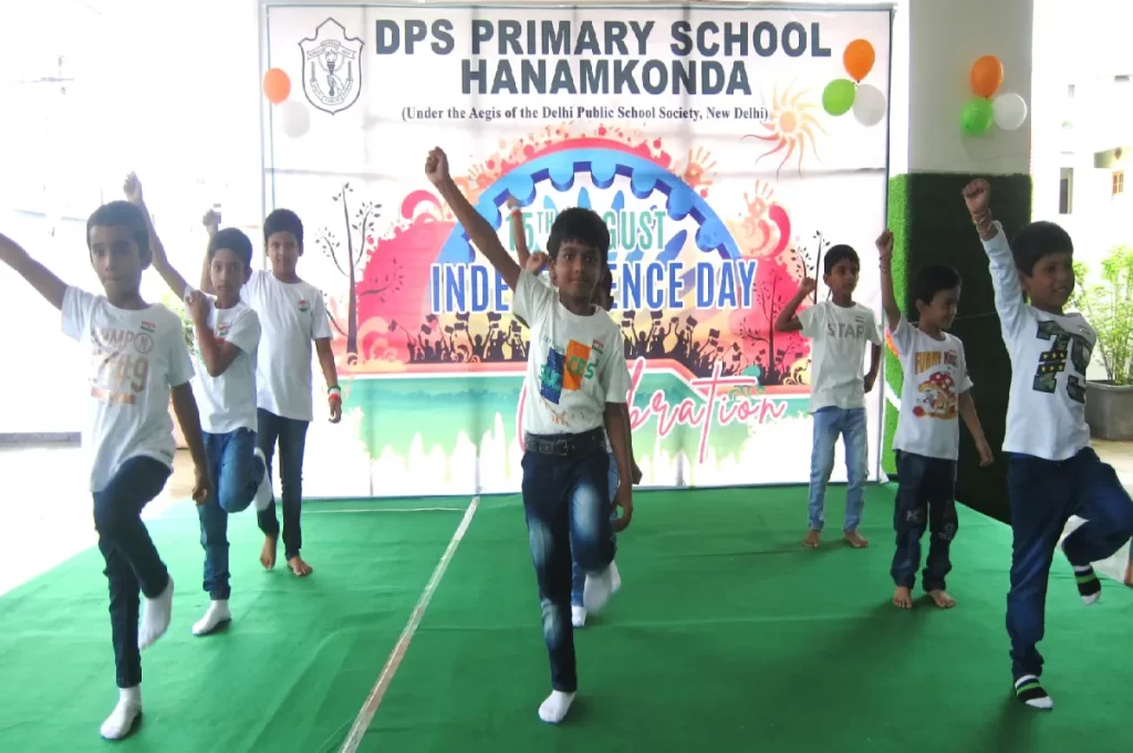 Children performing dance on the occasion of Independence Day celebration at DPS, Hanamkonda.