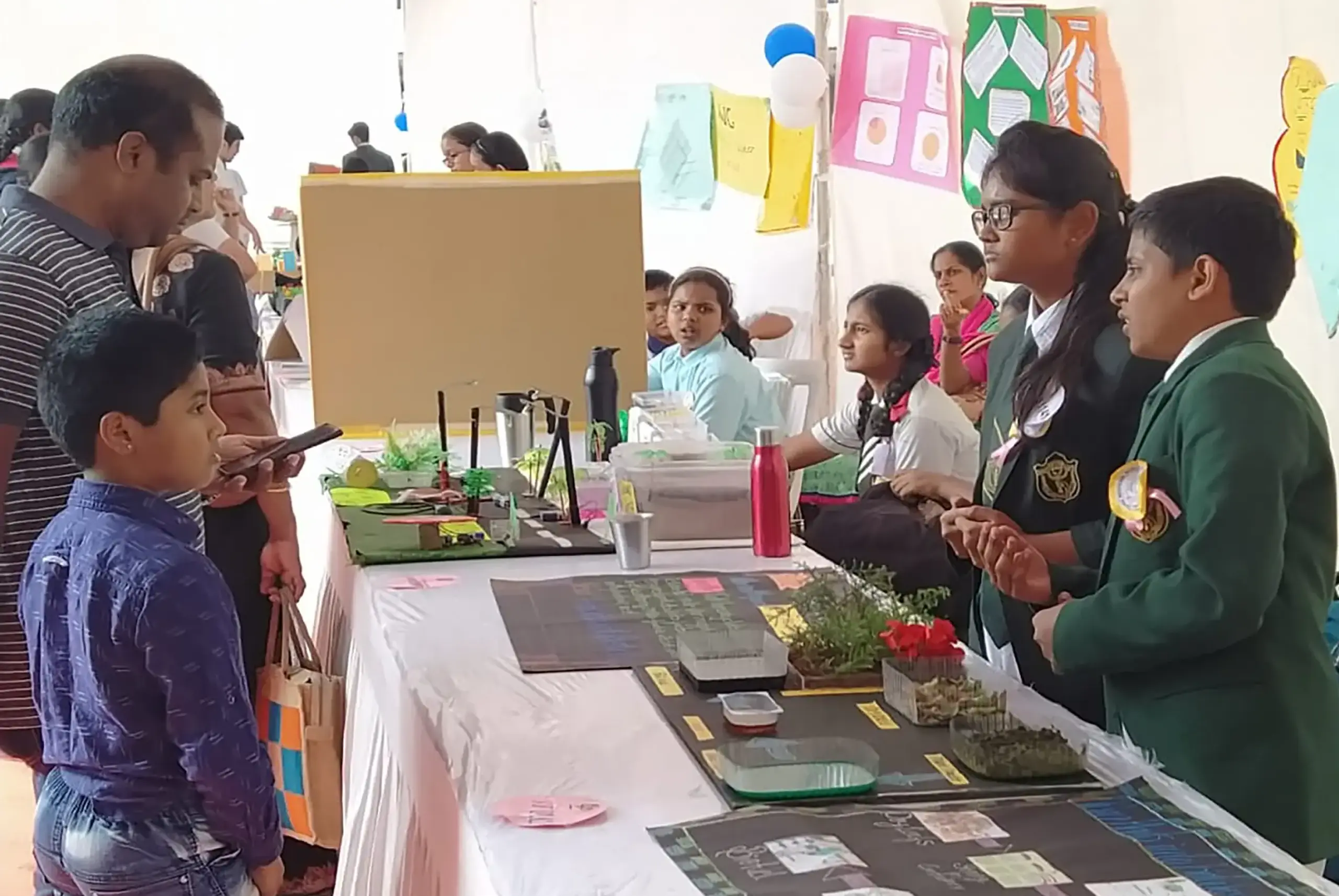 Students of DPS Warangal displaying their projects during exhibition.
