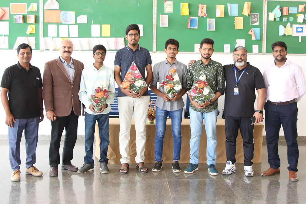 Students honoured with a flower bouquet and are standing with teachers at DPS, Warangal Students honoured with a flower bouquet and are standing with teachers at DPS, Warangal