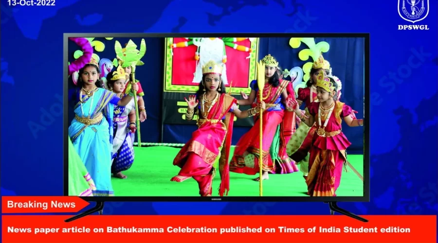 Newspaper article on Bathukamma celebration at DPS, Warangal got published on The Times of India.