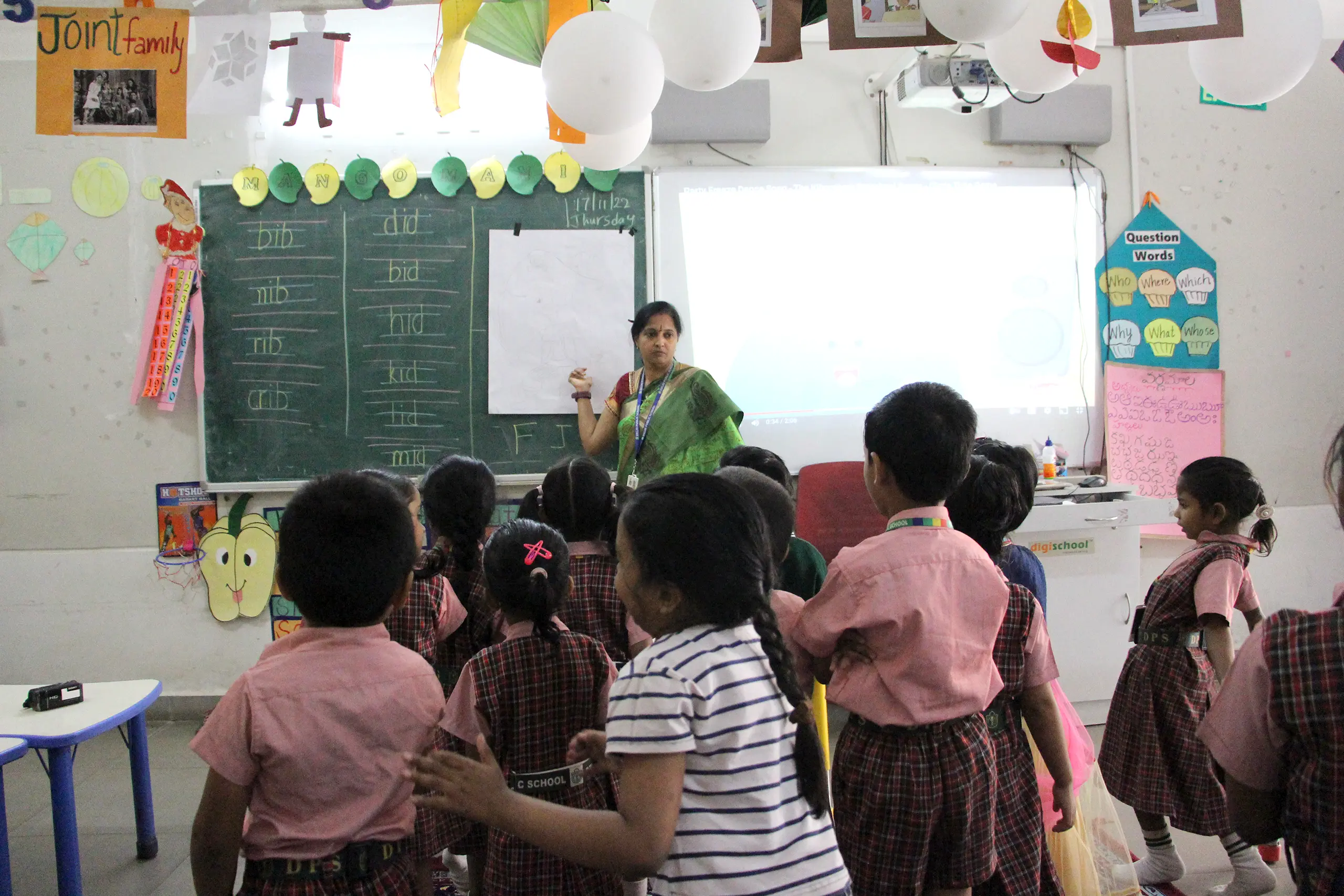 Students learning vocabulary and words in the class at DPS Warangal.