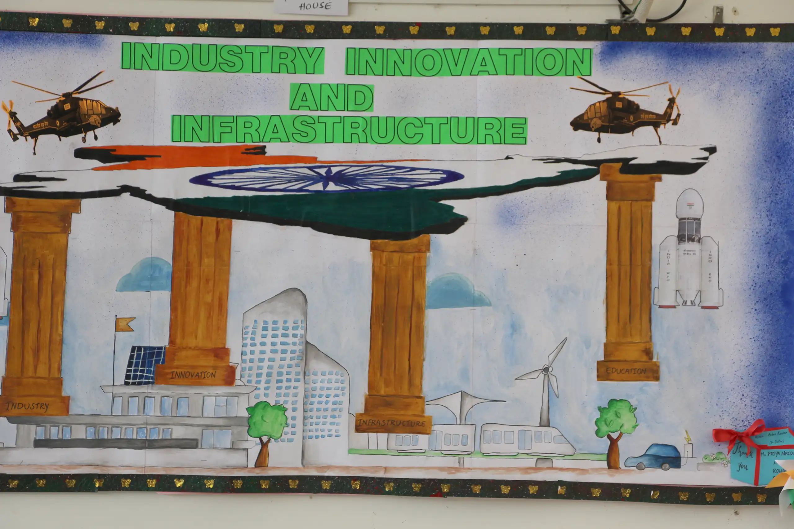 Chart depicting industry, innovation and infrastructure decorated in bulletin board during House-Wise Bulletin Board Competition.