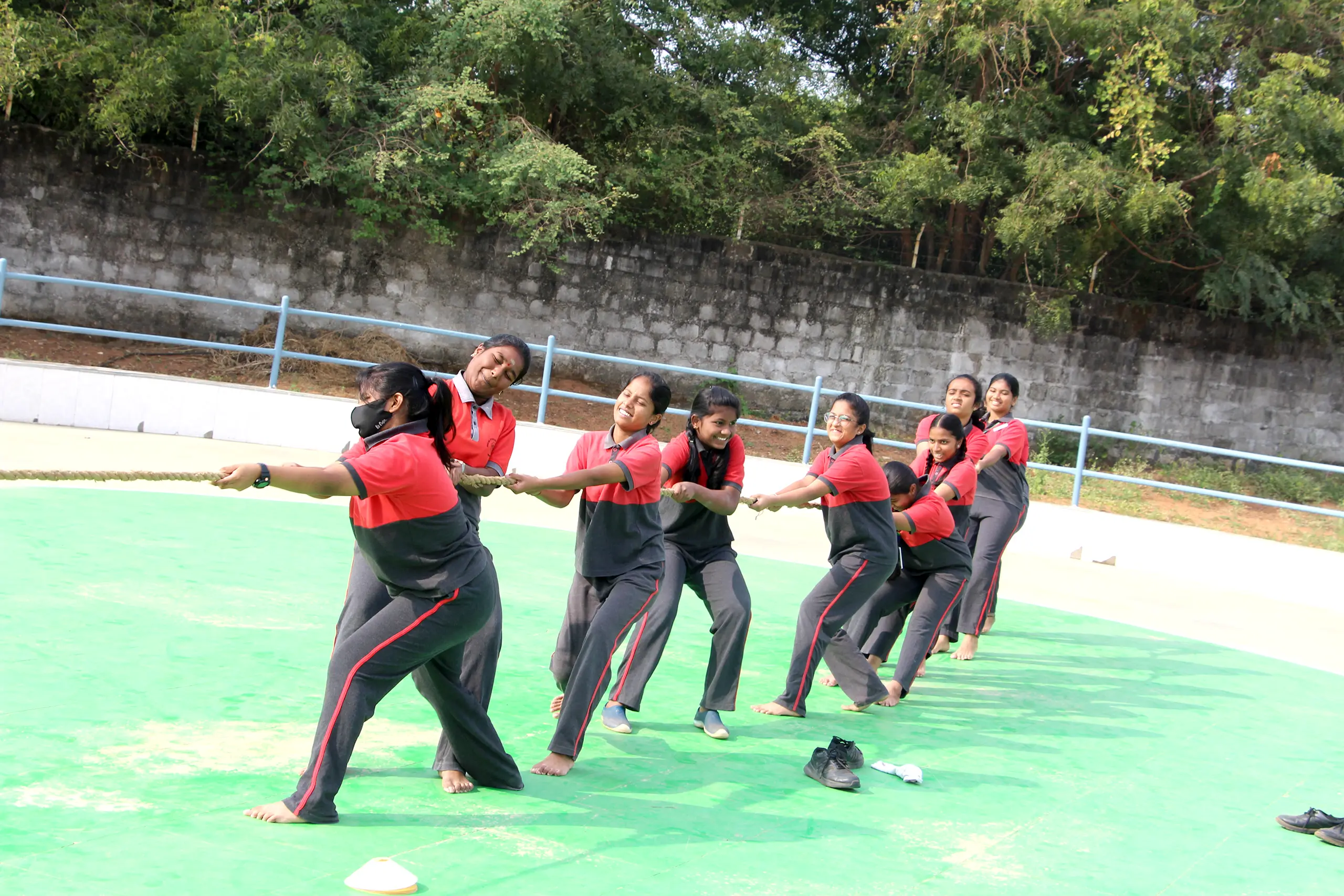 Students playing Tug O War during inter house games and sports at DPS Warangal.