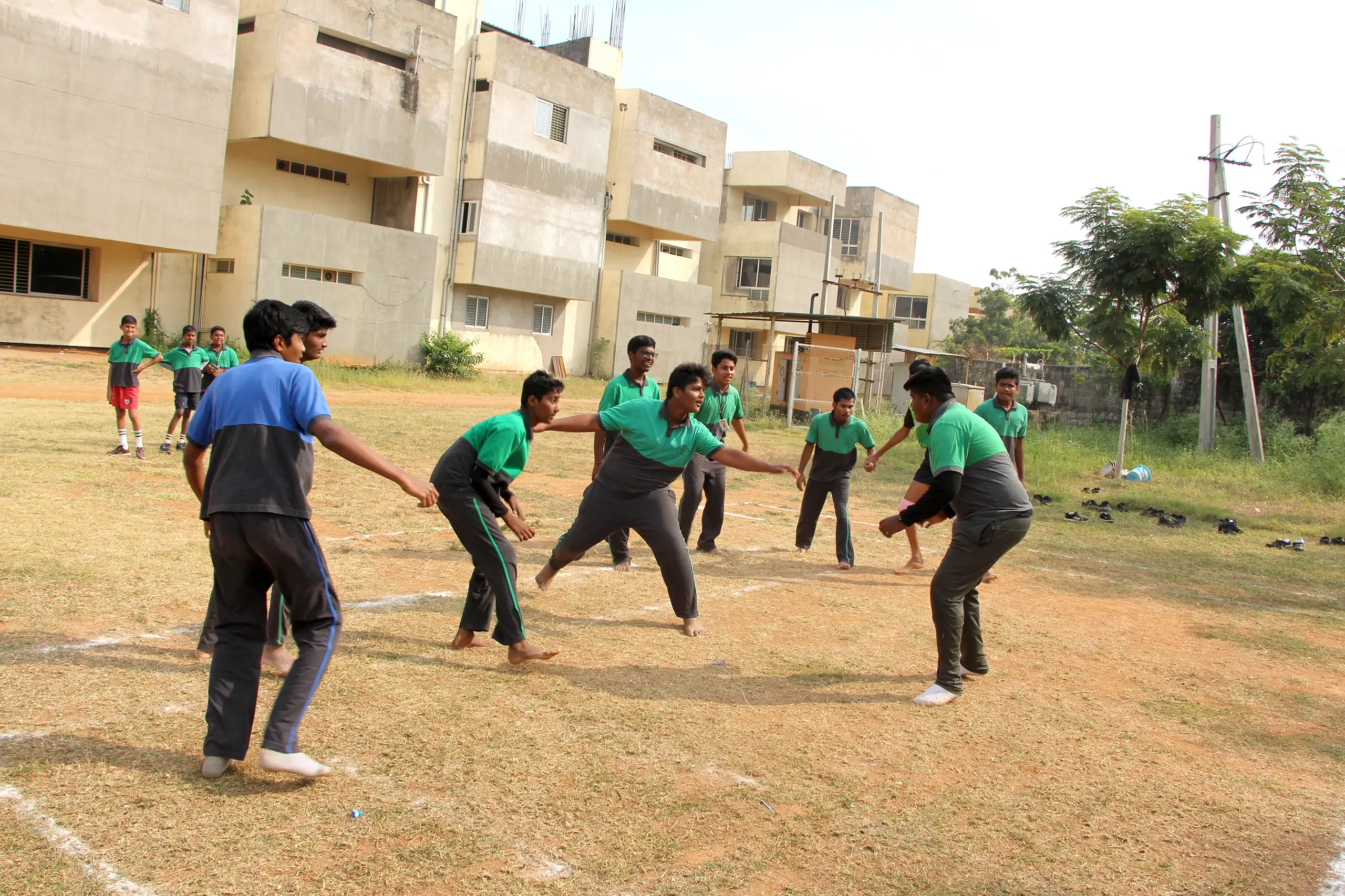 Students playing kabaddi in the ground during Inter House Games and sports at DPS Warangal.