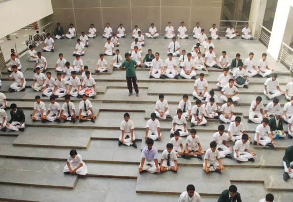 Students doing Yoga in school
