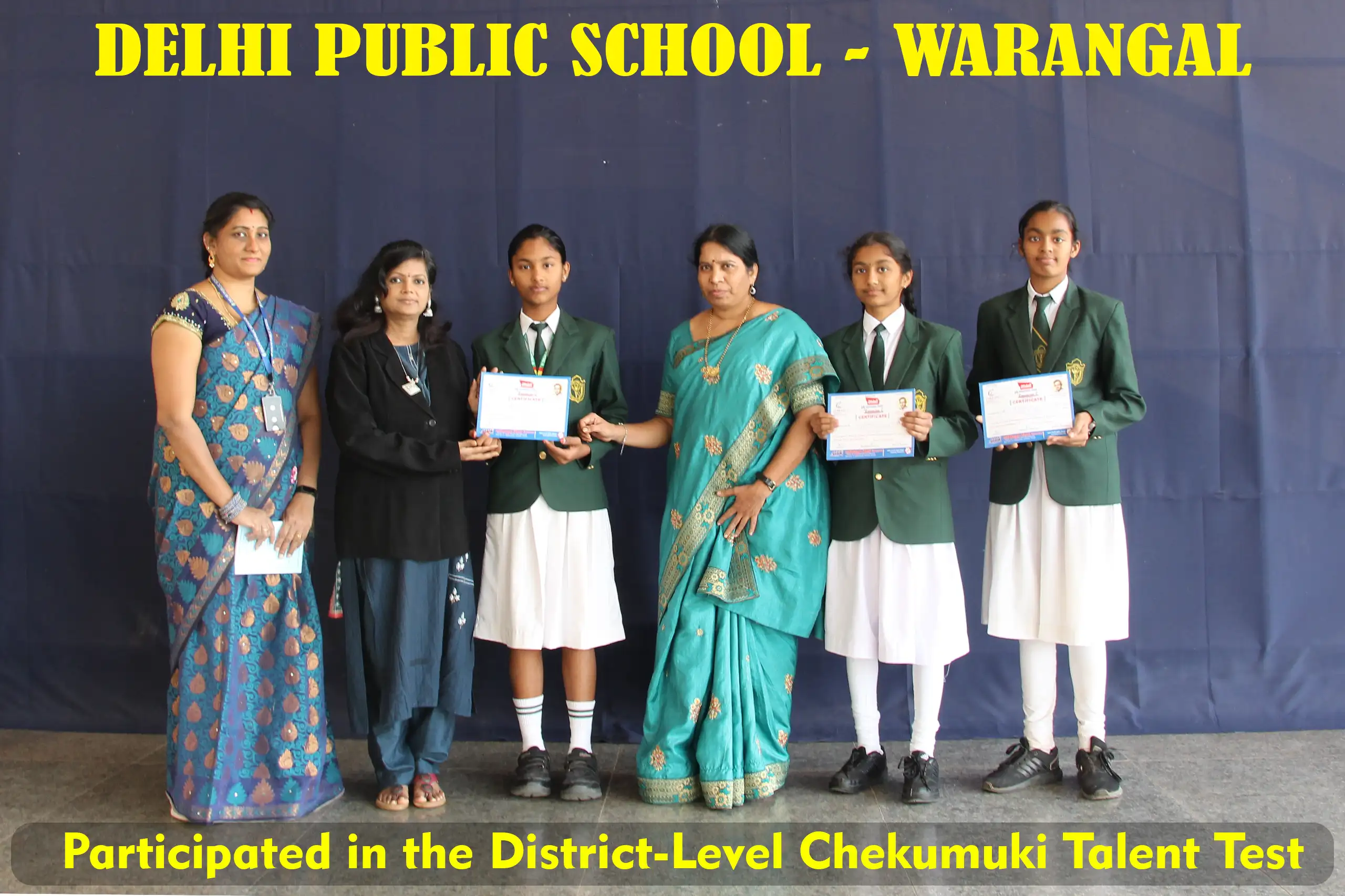Students of DPS Warangal receiving certificate from the teachers