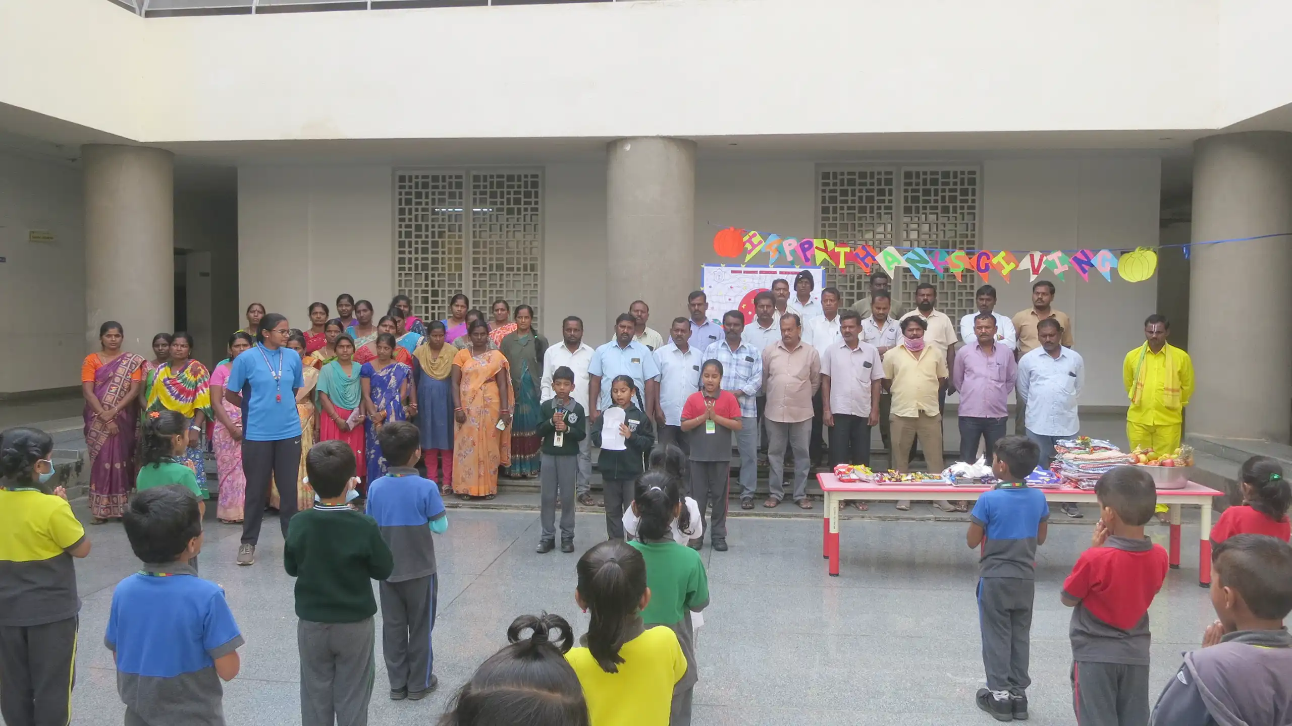 Students of DPS Warangal participating in various activities and giving speech during morning assembly.