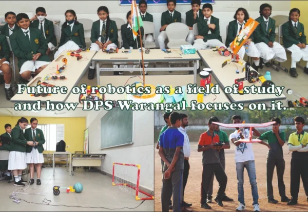 Students of DPS Warangal displaying and testing various robotics projects made by them.