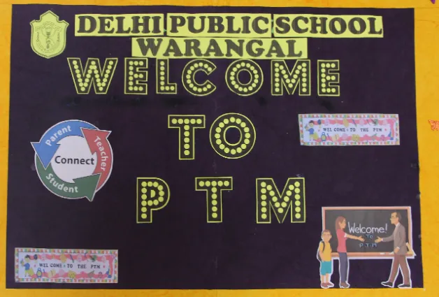 Bulletin board at DPS Warangal decorated for PTM.