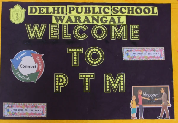 Bulletin board at DPS Warangal decorated for PTM.