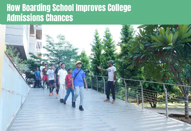 Boarding school students walk in a queue