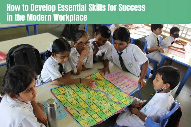 A group of children actively participating in a board game aimed at enhancing essential skills.