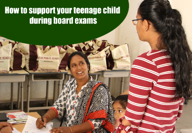 A teacher supporting a child during board exams