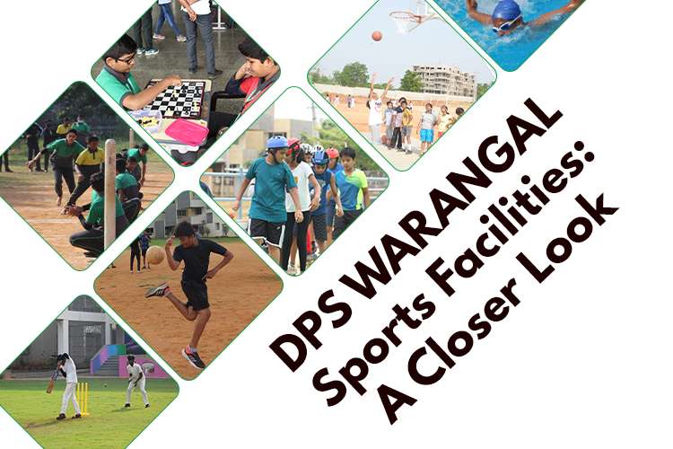 a collage of photos of sports facilities in DPS Warangal.