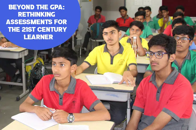 a group of young men sitting at desks in a classroom.