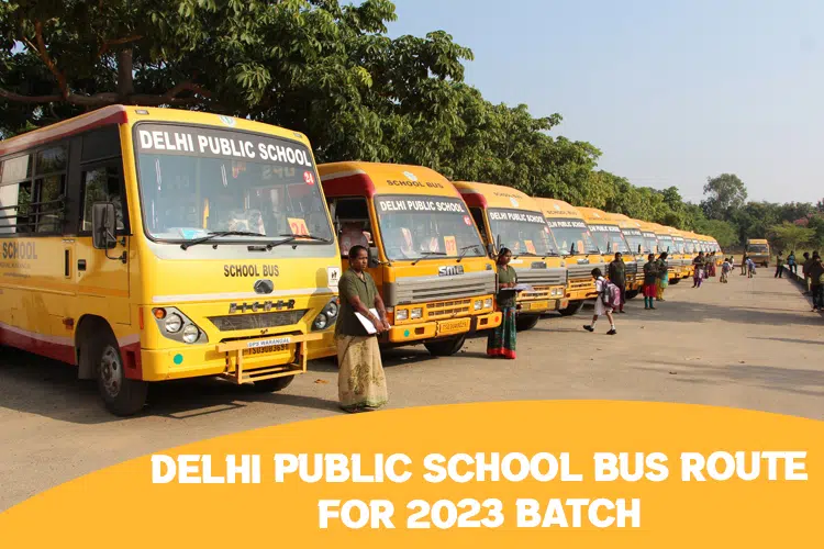 A group of buses parked next to each other in a parking lot owned by DPS Warangal.