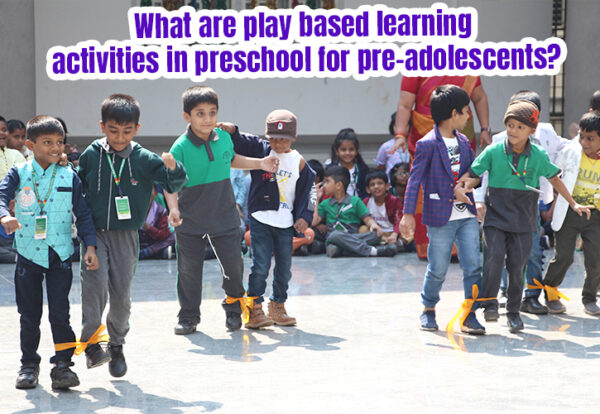 A group of children walking and learning play based activities.