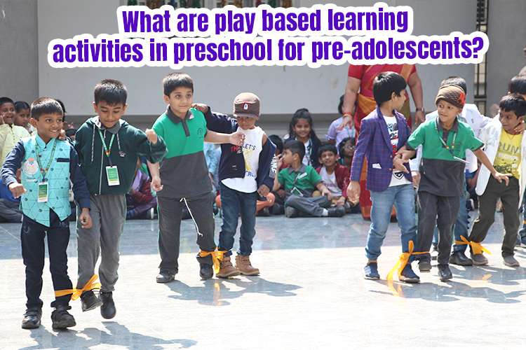 A group of children walking and learning play based activities.