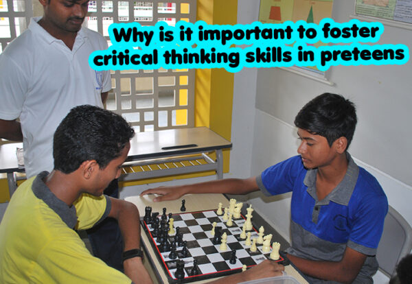A group of young men playing chess to foster critical thinking skills in preteens