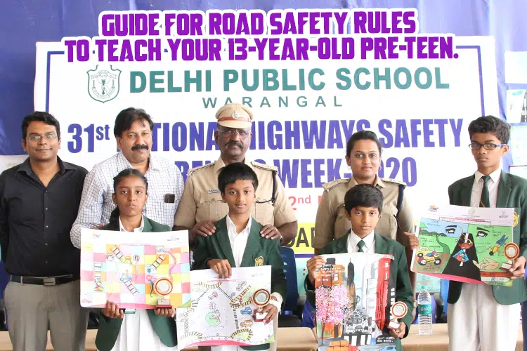 A group of people posing for a photo to promote road safety rules.