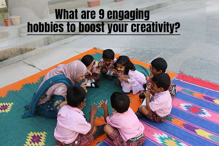 A group of children sitting on a blanket enjoying their hobbies.