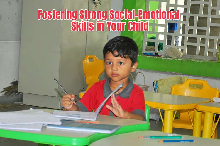 a child sitting at a desk with pens and pencils learning social and emotional skills