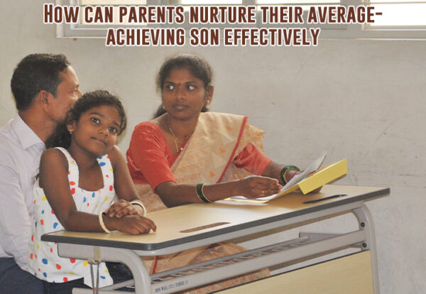 A parents and a child sitting at a desk