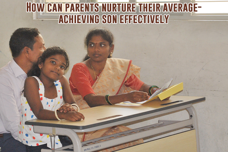 A parents and a child sitting at a desk