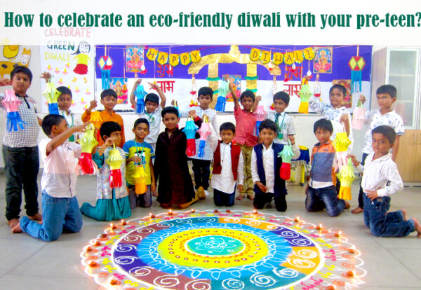 A group of children celebrating eco-friendly diwali