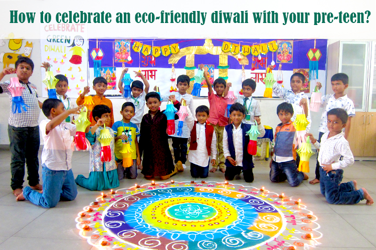 A group of children celebrating eco-friendly diwali