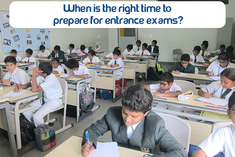 A group of students giving entrance exams in the classroom of Delhi Public School DPS Warangal