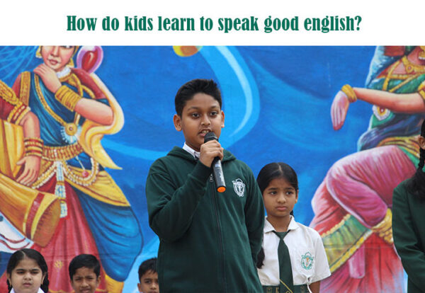 A child speaking in good english into a microphone