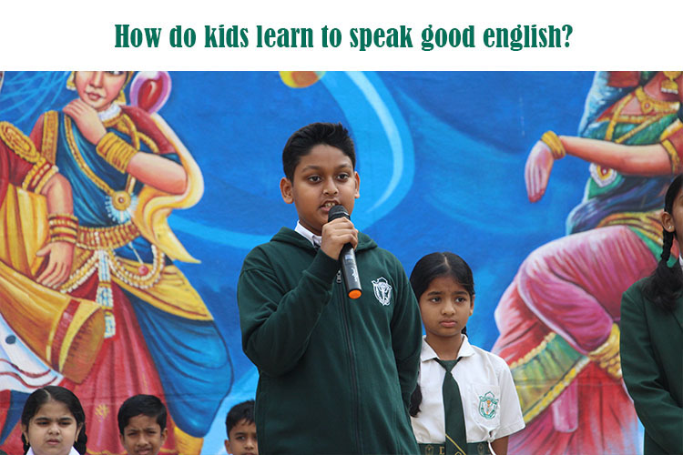 A child speaking in good english into a microphone