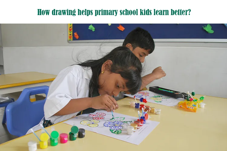 Primary school children focused on a drawing activity in class