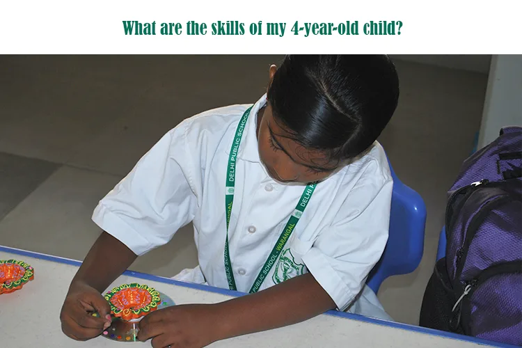 Young girl in school uniform focused on an activity involving fine motor coordination, showcasing essential skills development in a 4-year-old child