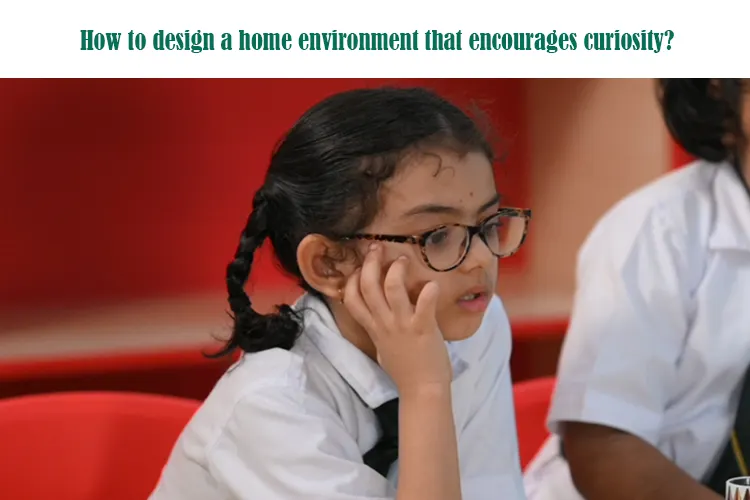 Child exploring a curiosity corner at home with books and art supplies